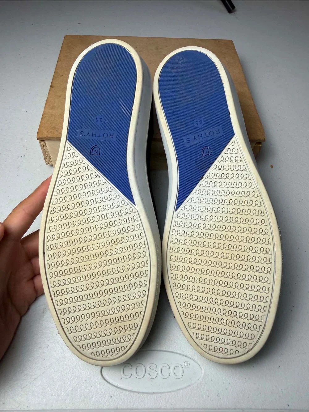 ROTHY'S US Sz 8.5 THE SNEAKER BLACK BLUE SLIP ON LUXURY SNEAKERS SHOES